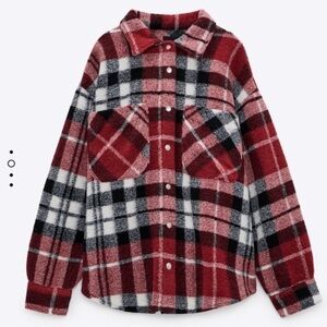 ZARA RED PLAID OVERSIZED SHIRT JACKET